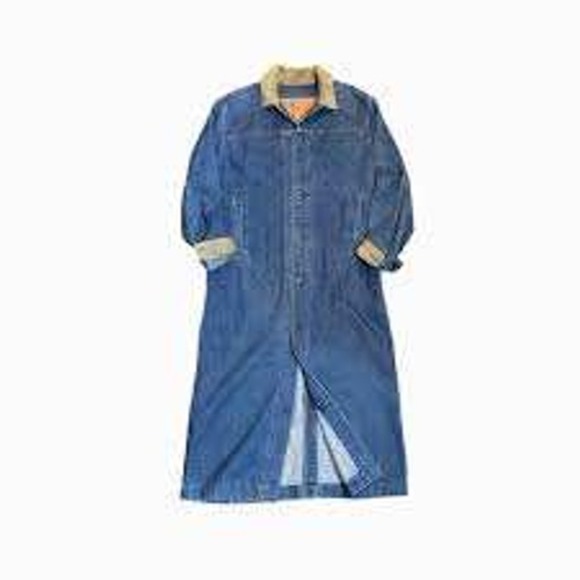 Levi's Denim Duster Barn Coat Corduroy Collar‎ Blanket Lined Red Tab - Size L